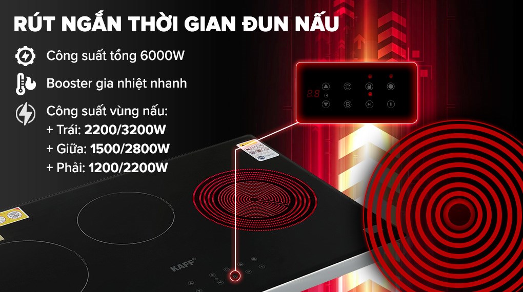 Bếp từ hồng ngoại 3 vùng nấu lắp âm KAFF KF-IC3801 Bếp từ hồng ngoại 3 vùng nấu lắp âm KAFF KF-IC3801