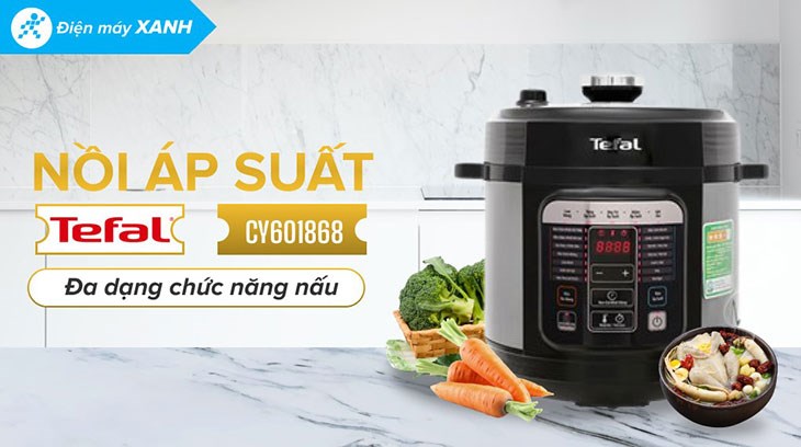 Nồi áp suất điện Tefal CY601868 6 lít sở hữu thiết kế hiện đại và sang trọng với màu xám đen nổi bật Nồi áp suất điện Tefal CY601868 6 lít sở hữu thiết kế hiện đại và sang trọng với màu xám đen nổi bật